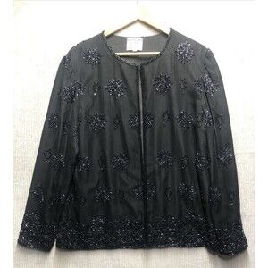Mark John by Gopal Silk Jacket Size Large Black Sequin Party Holiday